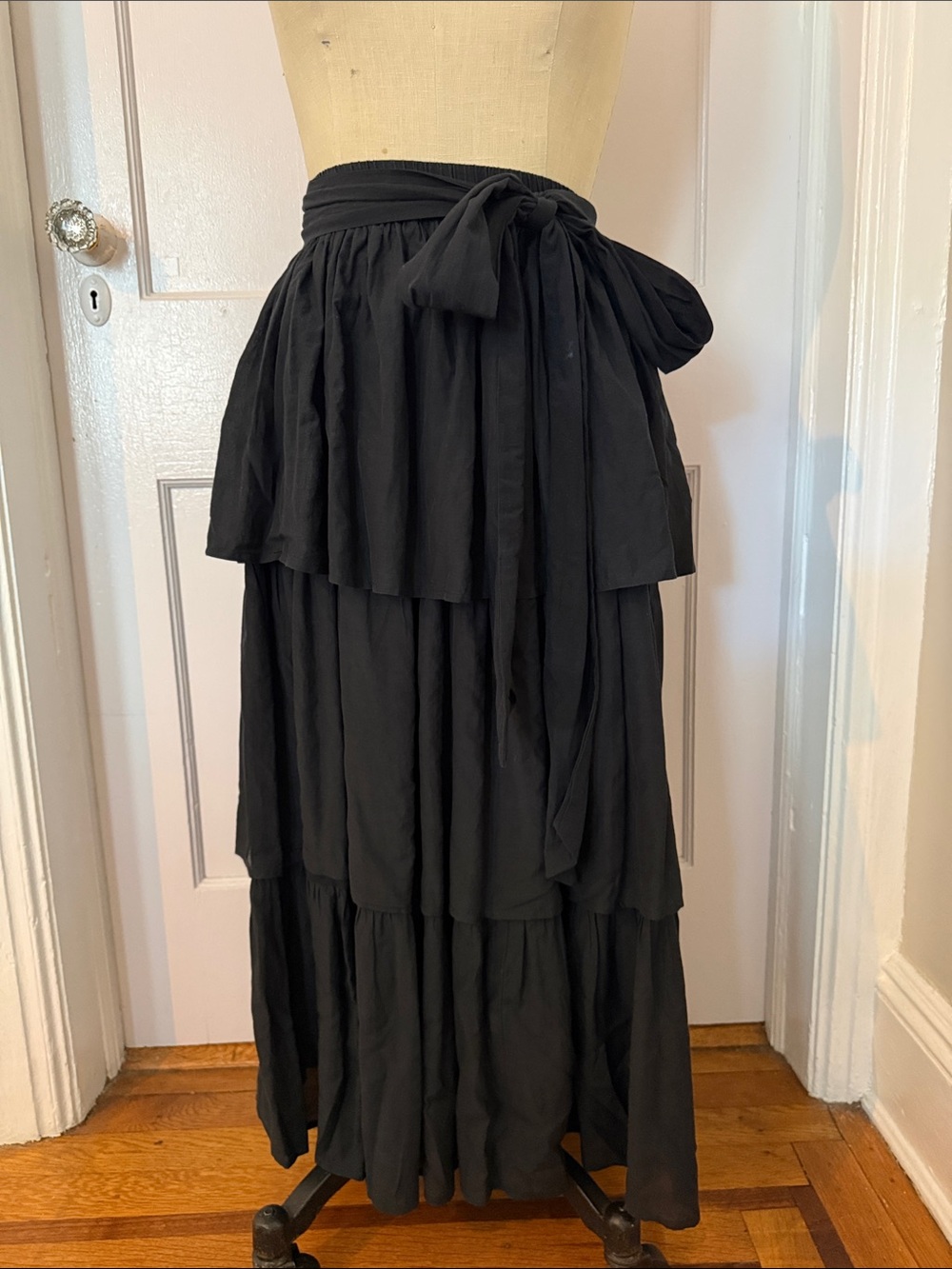 NWOT Flowing Black Tiered Wrap Maxi Skirt